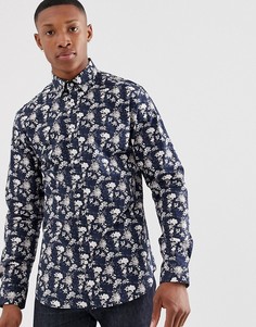 Приталенная премиум-рубашка с длинными рукавами и цветочным принтом Jack & Jones - Темно-синий