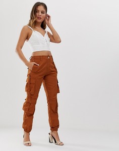 Коричневые брюки в стиле милитари с карманами New Look - Коричневый