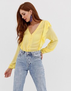 Желтая блузка с оборкой Stradivarius STR - Желтый