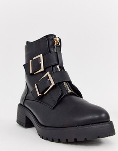 Черные ботинки на толстой подошве с двумя пряжками River Island - Черный