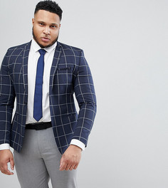 Темно-синий приталенный блейзер в клетку ASOS PLUS - Темно-синий
