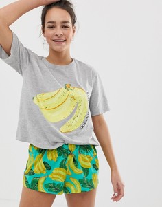 Комбинируемая пижамная футболка с принтом бананов и надписью ASOS DESIGN - Мульти