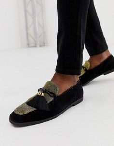 Черные лоферы из искусственной замши с золотистыми блестками ASOS DESIGN - Черный