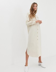Светло-бежевое джинсовое платье-рубашка миди с пуговицами ASOS DESIGN - Кремовый