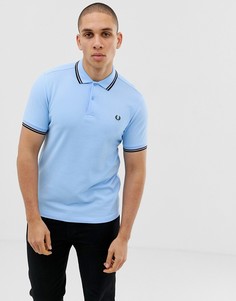 Голубое поло с двойной окантовкой и логотипом Fred Perry - Синий