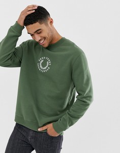Зеленый свитшот с вышивкой и круглым вырезом Fred Perry - Зеленый