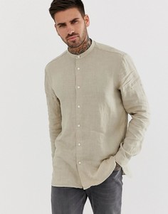 Бежевая льняная рубашка с воротом на пуговице HUGO Eddison-W - Бежевый