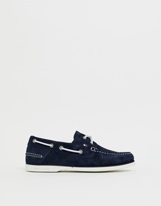 Темно-синие замшевые мокасины с контрастной шнуровкой Tommy Hilfiger - Темно-синий