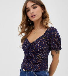 Топ в горошек с вырезом сердечком Miss Selfridge Petite - Темно-синий