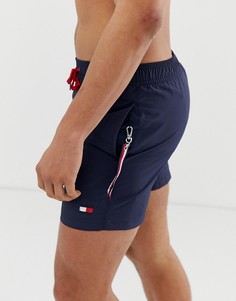 Темно-синие шорты для плавания средней длины со шнурком и лентой Tommy Hilfiger - Темно-синий