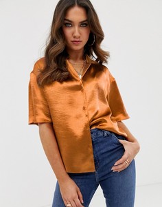 Блестящая атласная рубашка ASOS DESIGN - Оранжевый