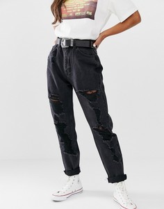 Черные рваные джинсы в винтажном стиле Pull&Bear - Черный