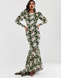 Платье макси с вышивкой и шлейфом ASOS EDITION - Мульти