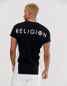 Футболка с контрастными вставками и принтом на спине Religion - Черный