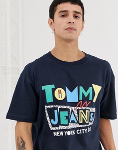 Темно-синяя футболка с принтом на груди Tommy Jeans - Темно-синий