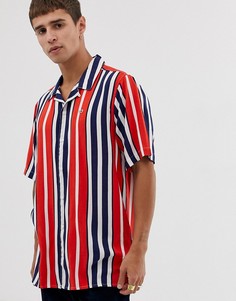 Полосатая рубашка с короткими рукавами и логотипом-флагом Tommy Jeans - Мульти