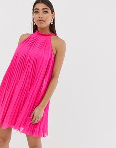 Ярко-розовое свободное платье с плиссировкой River Island - Розовый