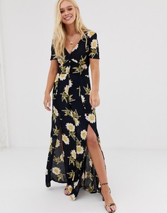 Чайное платье макси с цветочным принтом Miss Selfridge - Черный