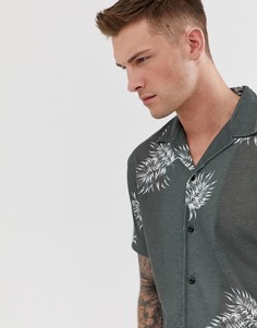 Рубашка с короткими рукавами, цветочным принтом и отложным воротником Jack & Jones Premium - Зеленый