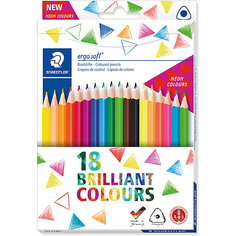 Карандаши цветные Staedtler Ergosoft, 18 цветов, 6 цветов неон