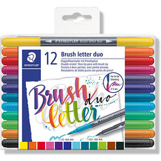 Набор двусторонних фломастеров с наконечником-кисточкой Staedtler Brush letter duo, 12 цветов