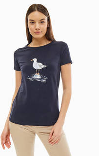 Синяя хлопковая футболка с принтом Barbour