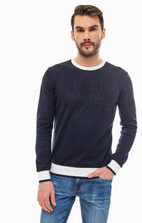 Синий хлопковый джемпер с круглым вырезом Armani Exchange