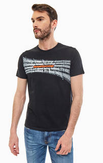 Черная хлопковая футболка с принтом Armani Exchange