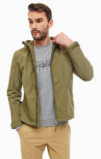 Ветровка цвета хаки на молнии с капюшоном Napapijri