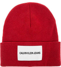 Красная полушерстяная шапка с нашивкой Calvin Klein Jeans