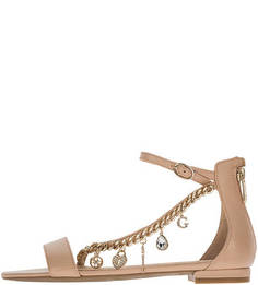 Бежевые кожаные сандалии с металлическим декором Guess