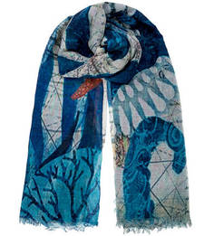 Синий палантин с содержанием шелка Eleganzza