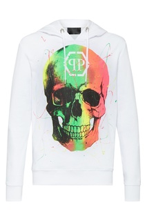 Белое худи с принтом в виде черепа Philipp Plein