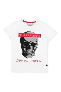 Белая футболка с черепом Philipp Plein Kids