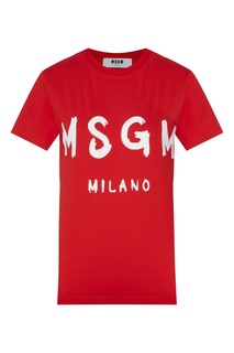 Красная футболка с белым логотипом Msgm