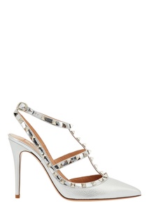 Серебристо-белые туфли Valentino Garavani Rockstud
