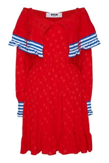 Красное платье с отделкой в морском стиле Msgm