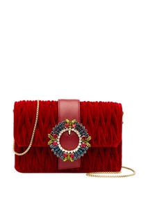 Красная бархатная сумка с цветными кристаллами Miu Miu