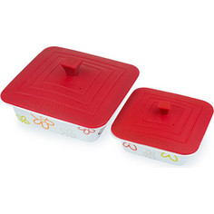 Набор форм для приготовления с крышками 2 штуки Oursson Cerammic & Silicone Цветы (BW2505SC/RD)