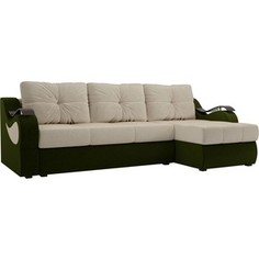 Угловой диван АртМебель Меркурий вельвет бежевый/зеленыйправый угол