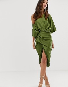 Асимметричное атласное платье миди ASOS EDITION - Зеленый