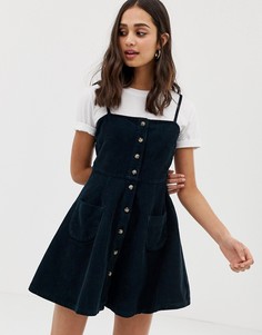 Вельветовое зеленое платье мини на пуговицах ASOS DESIGN - Зеленый