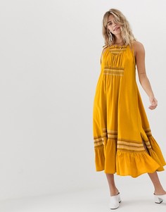 Льняное платье миди с вышивкой Free People Another Love - Желтый