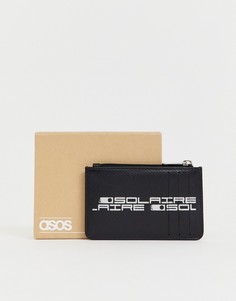 Кожаный кошелек для карт с молнией и надписью ASOS DESIGN - Черный