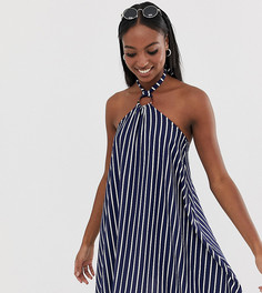 Свободное платье мини в полоску с черепаховым кольцом и халтером ASOS DESIGN Tall - Мульти