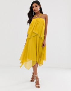Двухслойное платье-халтер миди с кольцом ASOS DESIGN - Желтый