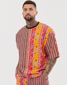 Комбинируемая oversize-футболка из крепа в стиле колор блок с ацтекским принтом и узором в полоску ASOS DESIGN - Мульти