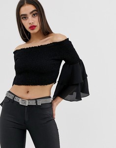 Черный топ-бандо со сборками и многослойными рукавами Boohoo - Черный
