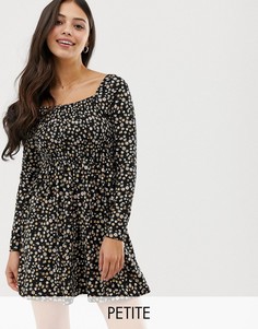 Черное платье со сборками и цветочным принтом New Look Petite - Черный