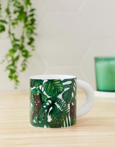 Зеленая кружка с принтом котов и листьев Monki - Зеленый